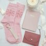 Christmas Gift For Her – Luxury Pink Set With Notebook, Purse, Keyring And Festive Socks, thumbnail 2 of 10