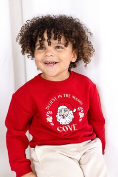 'Believe In The Magic' Vintage Santa Personalised Embroidered Christmas Sweatshirt Jumper, 4 of 7