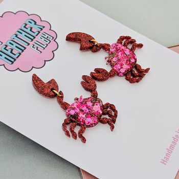 Handmade Red Resin Crab Earrings – Sparkle And Shoreline Vibes, 2 of 4