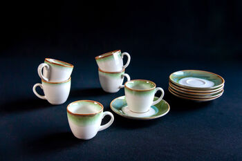 Green Set Of Two Porcelain Espresso Cup And Saucer Set, 11 of 11