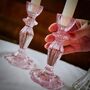 Pair Of Pink Glass Lace Edge Candlesticks, thumbnail 8 of 10