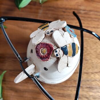 Bees Handmade Pottery Glasses Holder. Bumblebees And Flowers Design, 4 of 6