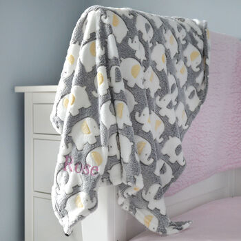 Personalised Grey Fluffy Elephant Blanket, 8 of 11