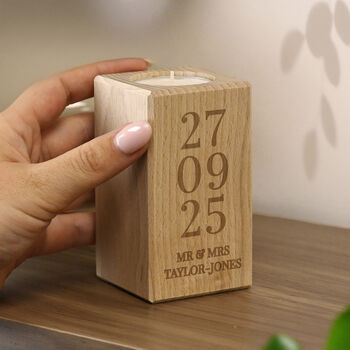 Personalised Anniversary Date Wooden Tealight Holder, 3 of 4