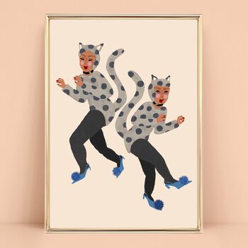 Cat Women Polka Dot Catsuit Art Print, 2 of 2