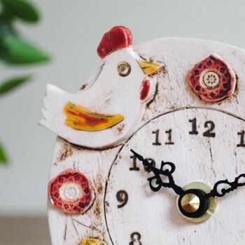 Chicken Hen Cockerel Small Ceramic Mantel Clock. Farmhouse Kitchen, 3 of 7