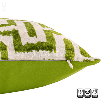 Geometric Green Ikat Silk Velvet Cushion Cover 40x60cm, 2 of 6