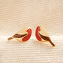 Enamel Robin Stud Earrings In Gold, thumbnail 1 of 2