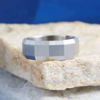 Silver Engraved 8 Mm Geometric Band Ring For Men And Women, 6 of 12