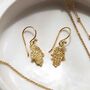 Gold Plated Sterling Silver Fatima Hand Dangly Earrings, thumbnail 1 of 4