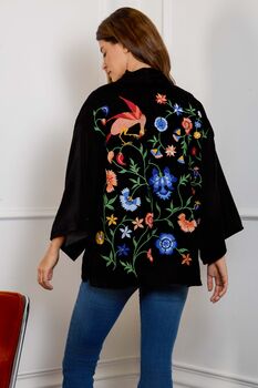 Regal Floral And Bird Embroidery Velvet Luxury Kimono, 4 of 7