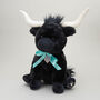 Large Longhorn Highland Black 30cm Cow With Personalised Heart, thumbnail 1 of 6