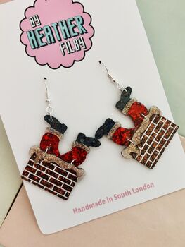 Santa Stuck In The Chimney Glitter Earrings / Funny Christmas Jewellery Sparkly Novelty Dangles / Festive Holiday Jewellery / Secret Santa Gift Bold Sparkly Christmas Accessory, 4 of 5
