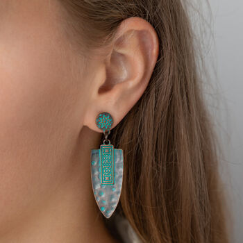 Antique Bronze And Turquoise Spear Drop Earrings, 2 of 3