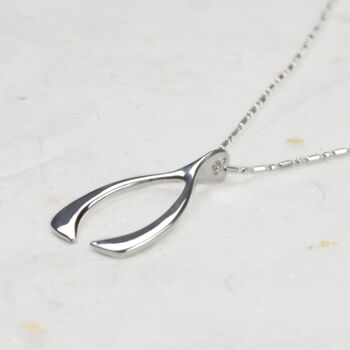 21st Birthday / Graduation Gift Lucky Wishbone Necklace In Sterling Silver, 2 of 3