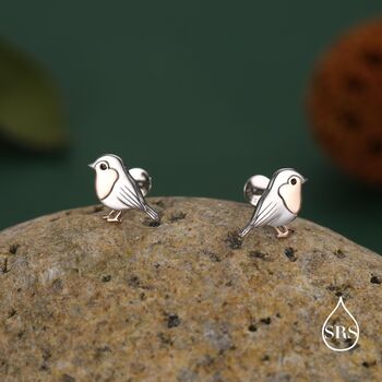 Sterling Silver Robin 16g Flat Back Stud Earrings, 3 of 10
