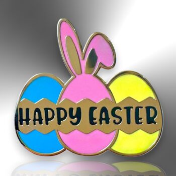 Happy Easter Three Egg Colourful Hard Enamel Pin, 3 of 8