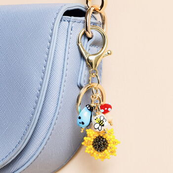 Beaded Sunflower Keyring And Bag Charm, 3 of 3