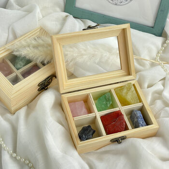 Six Pieces Raw Healing Crystals In Wooden Box, 3 of 4