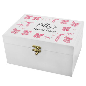 Personalised White Wooden Storage Box With Pink Bow Detail, 3 of 4