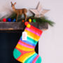 Personalised Christmas Stocking Pom Pom Rainbow Stripe, thumbnail 3 of 5