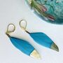 Gold Plate Dipped Blue Feather Earrings, thumbnail 2 of 3