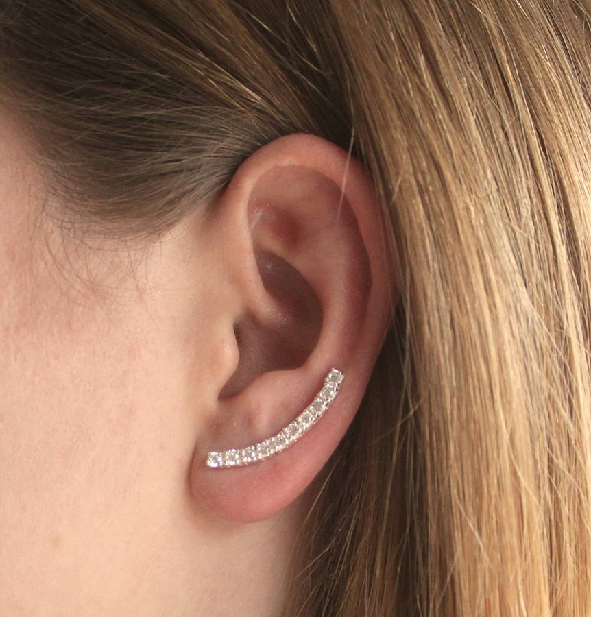 Sterling Silver Curved Square Crystal Earring Cuffs By Lucy Loves Neko