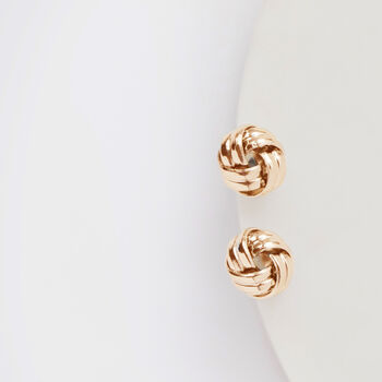 Rose Gold Colour Textured Small Knot Stud Earrings, 3 of 3