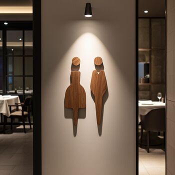 Walnut Unisex Bathroom Toilet Self Adhesive Door Signs, 6 of 10