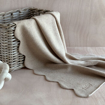 Pure Cashmere Scalloped Edge Baby Blanket In Soft Beige, 5 of 8