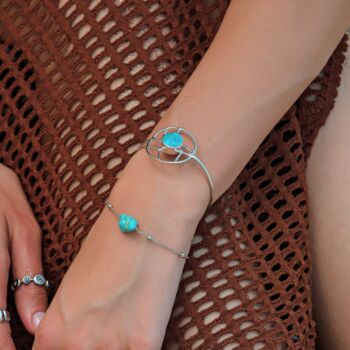 Oceanic Orb Adjustable Turquoise Cuff Bangle In Silver, 3 of 6
