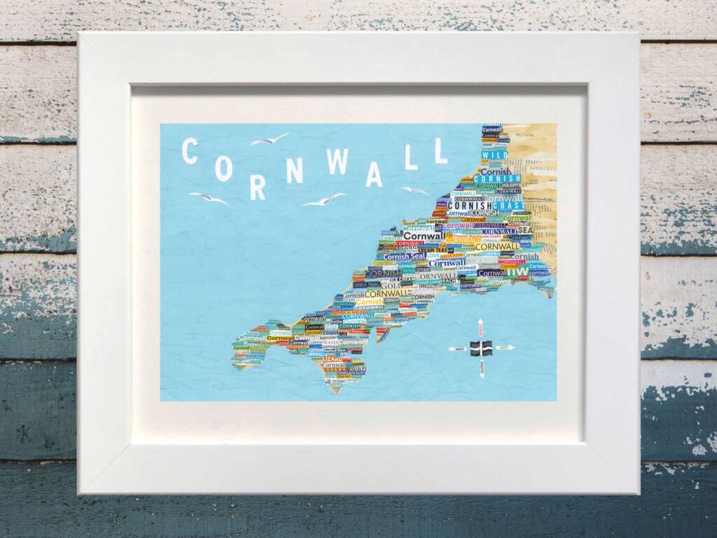 Cornwall Map Upcycled Paper Collage Print, 1 of 6