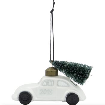 Hanging Glass White Car Christmas Tree Decoration, 3 of 3