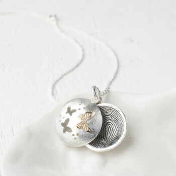 Silver And Gold Butterfly Fingerprint Locket, 2 of 8