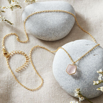 Rose Quartz Gold Plated Silver Pendant Necklace, 2 of 10