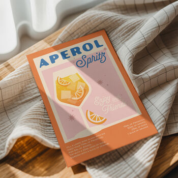 Retro Aperol Spritz Cocktail Print, 3 of 9