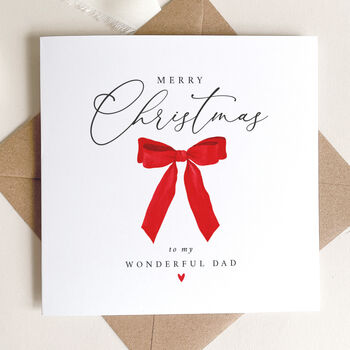 Christmas Card For Mum And Dad, Mum, Dad And Step Parents: Festive Red Bow And Red Heart Design, 6 of 10