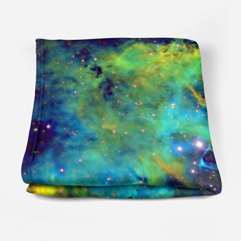Galaxy Fleece Blanket , Greens, Yellows, Space Throw, 6 of 12
