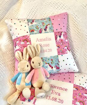 Pink Unicorn Name And Date Cushion, 4 of 5