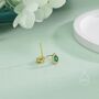 Tiny Emerald Green Droplet Cz Halo Stud Earrings, thumbnail 2 of 11