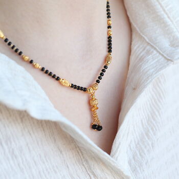 Gold Black Beaded Indian Asian Nazar Mangalsutra Necklace, 2 of 8