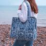 Reversible Blue Floral Print Quilted Cotton Tote Bag, thumbnail 1 of 3