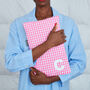 Personalised Pink Gingham Hot Water Bottle, thumbnail 2 of 3