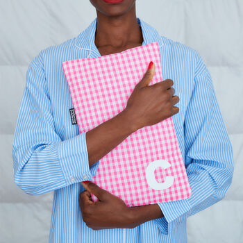 Personalised Pink Gingham Hot Water Bottle, 2 of 3