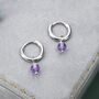 Sterling Silver Natural Lilac Purple Amethyst Bead Huggie Hoop Earrings, thumbnail 6 of 12