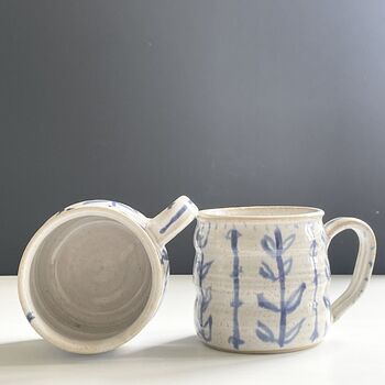 Big Huggable Mug With Blue And White Abstract Floral Hand Painted Design, 7 of 12