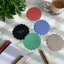 Scalloped Personalised Leather Coasters, thumbnail 3 of 7