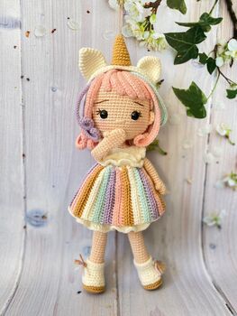 Handmade Crochet Unicorn Doll, Knit Doll, 7 of 12