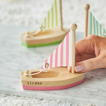 Personalised Set Of Three Wooden Sail Boats, 5 of 5