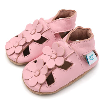 Dotty Fish Pink Flower Soft Leather Sandals With Barefoot Soles, 3 of 7
